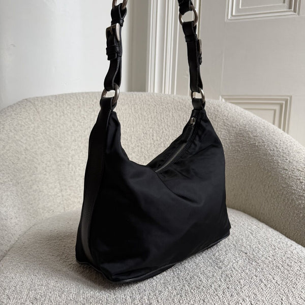 Prada Tessuto Hobo Nylon Black Shoulder Bag