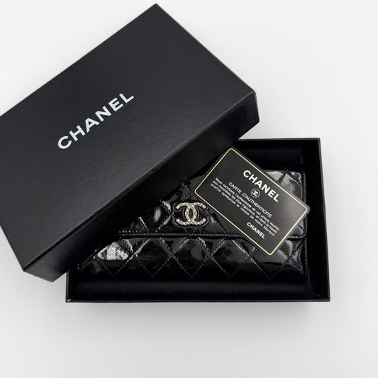 2010 Chanel CC Matelasse Patent Black Leather Long Wallet