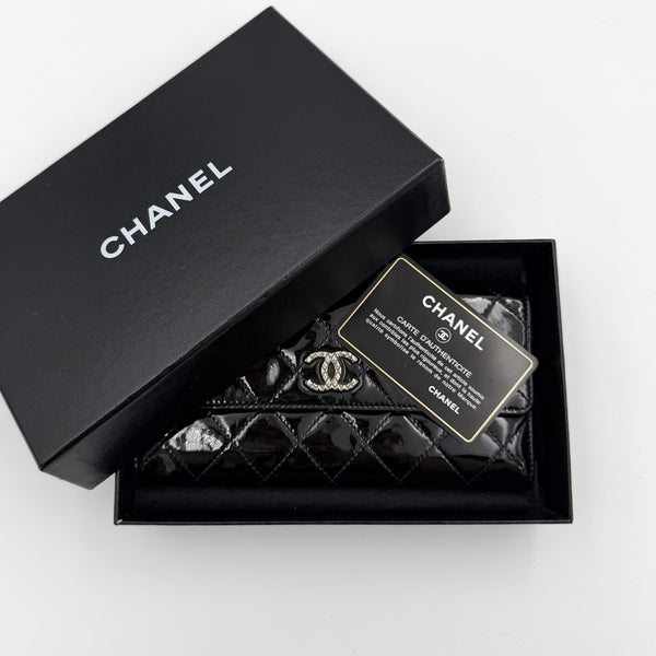 2010 Chanel CC Matelasse Patent Black Leather Long Wallet