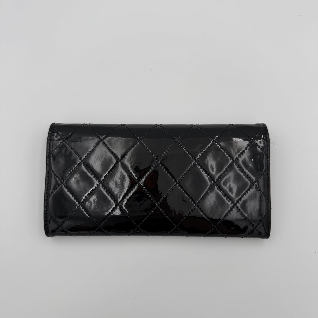 2010 Chanel CC Matelasse Patent Black Leather Long Wallet