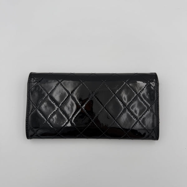 2010 Chanel CC Matelasse Patent Black Leather Long Wallet