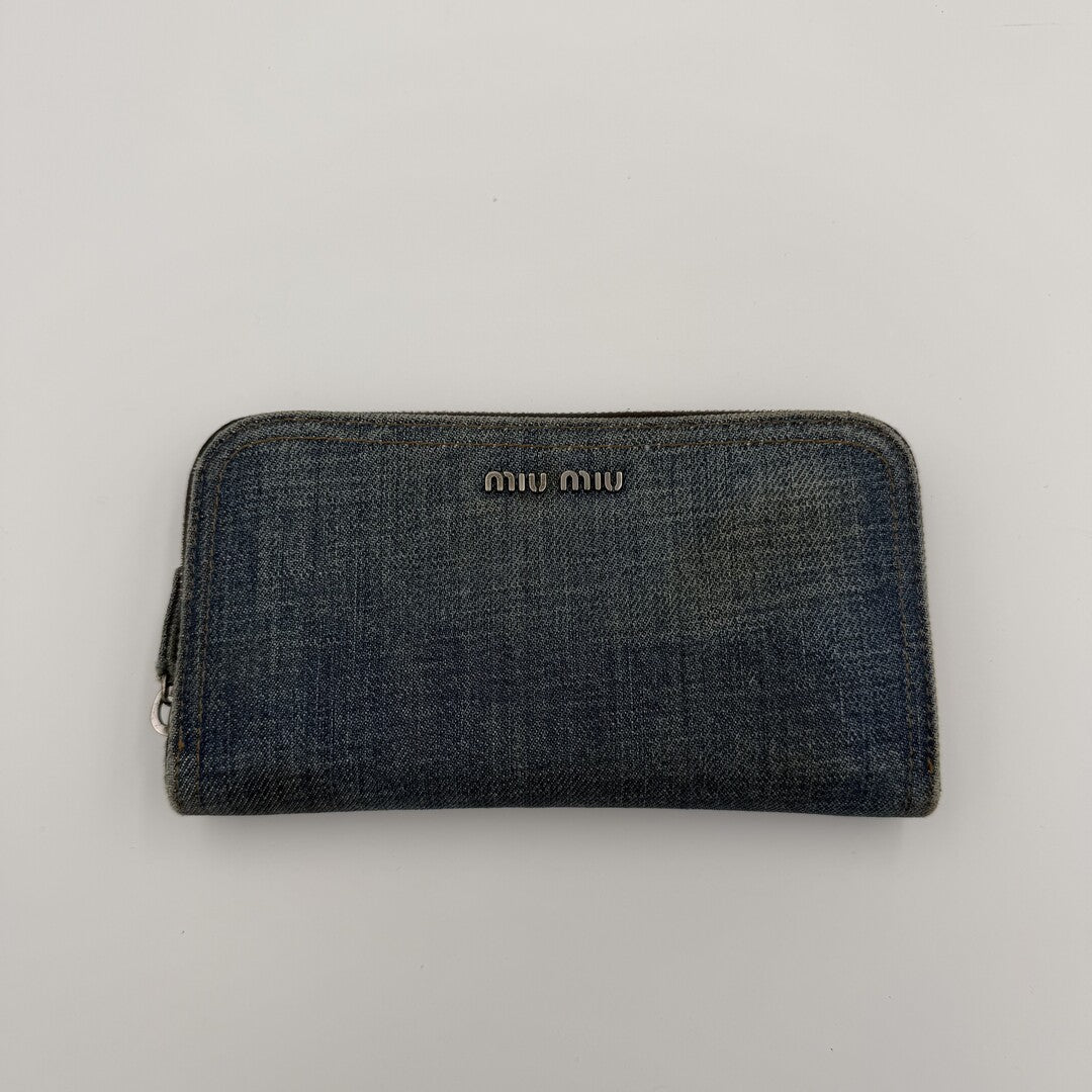 Miu Miu Blue Denim Long Zip Wallet