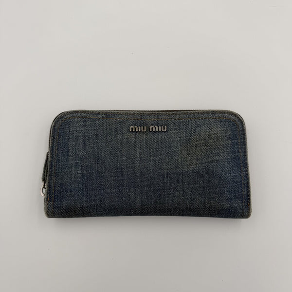 Miu Miu Blue Denim Long Zip Wallet