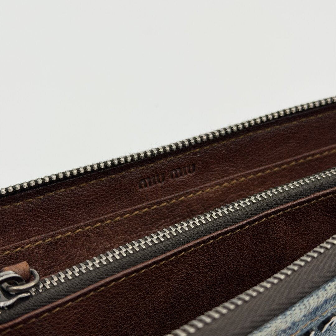Miu Miu Blue Denim Long Zip Wallet