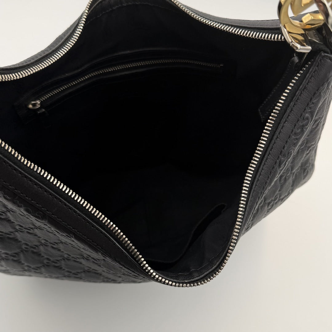 Gucci Guccissima Twins Hobo Black Leather Shoulder Bag