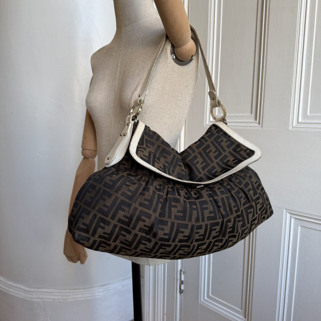 Fendi Zucca Chef White Large Shoulder Bag