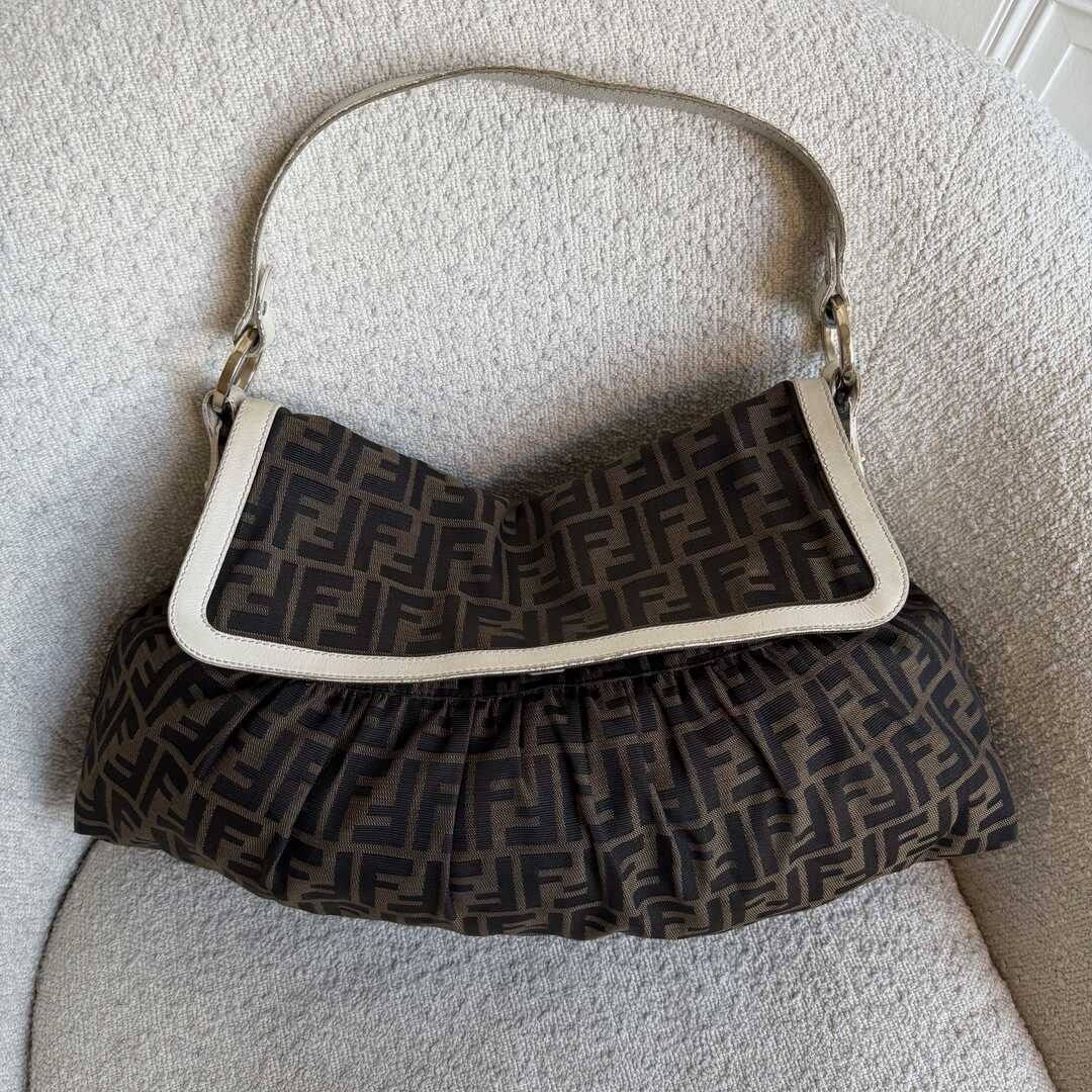 Fendi Zucca Chef White Large Shoulder Bag