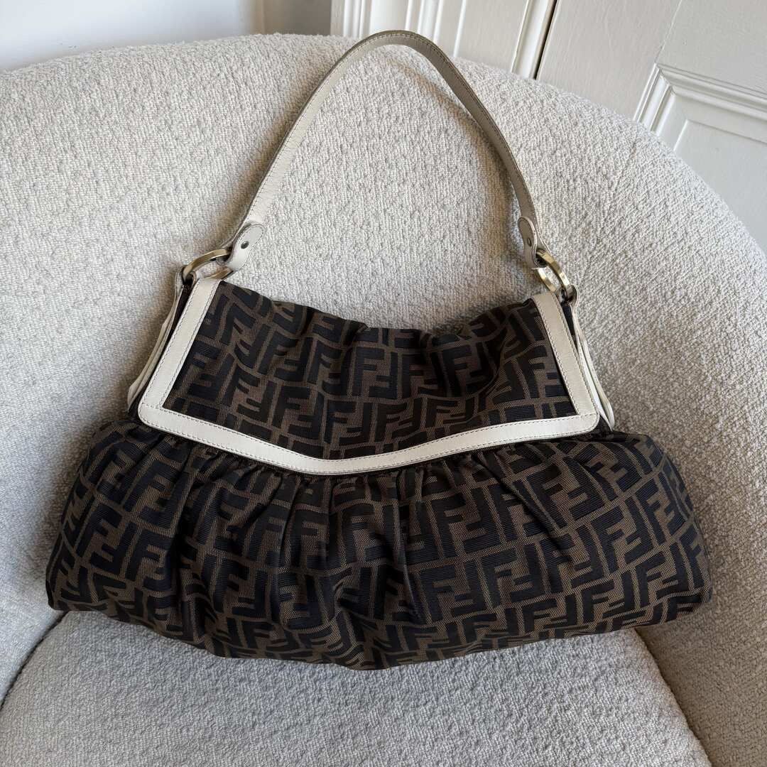 Fendi Zucca Chef White Large Shoulder Bag