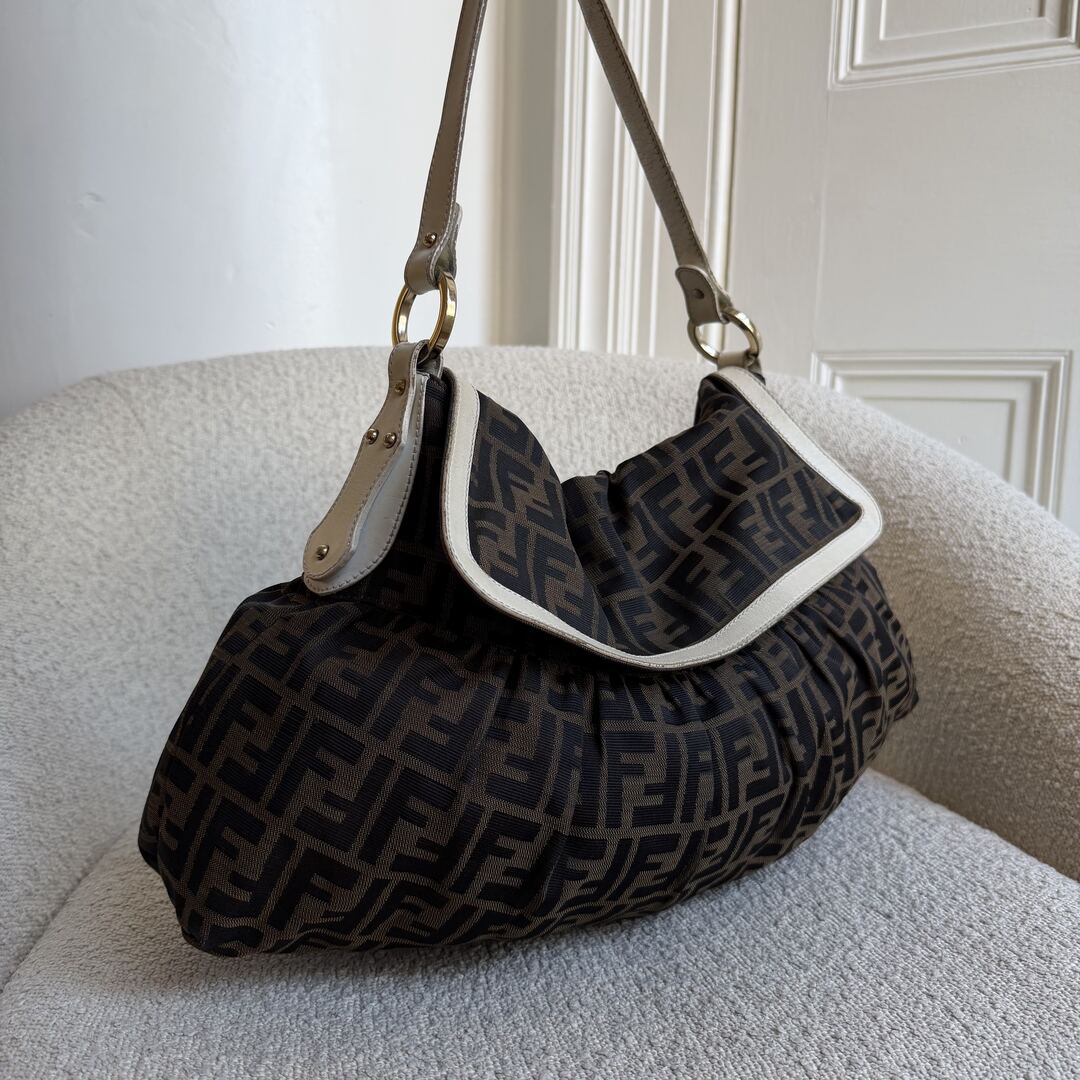 Fendi Zucca Chef White Large Shoulder Bag