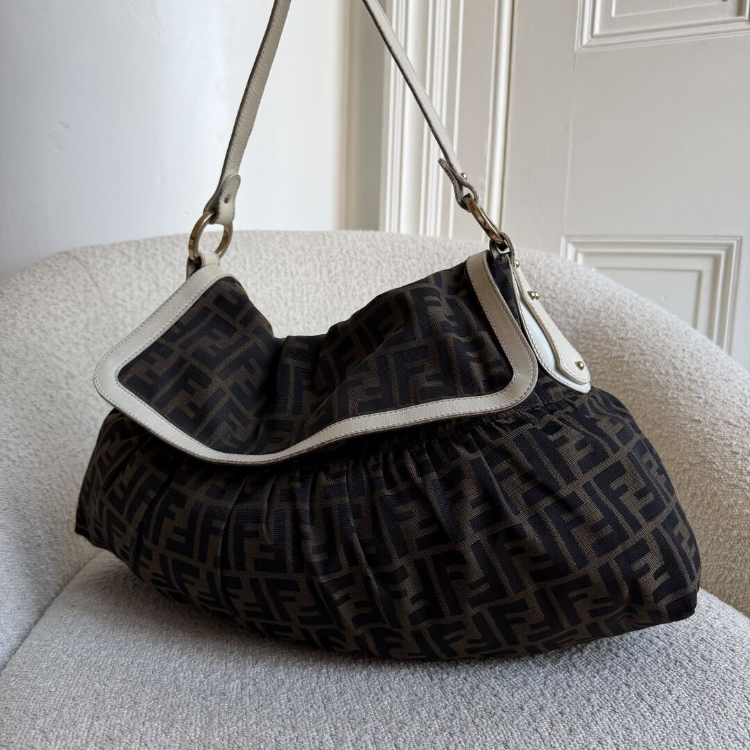Fendi Zucca Chef White Large Shoulder Bag