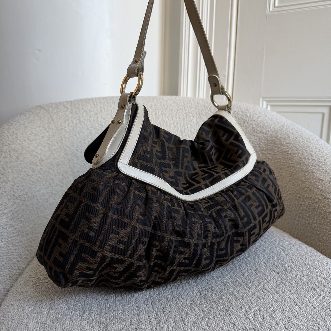 Fendi Zucca Chef White Large Shoulder Bag