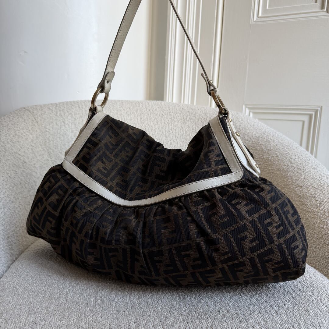 Fendi Zucca Chef White Large Shoulder Bag