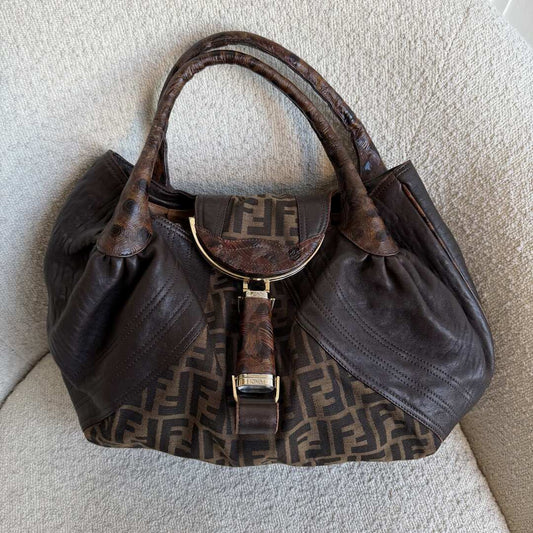 Fendi Zucca Spy Dark Brown Leather Handbag