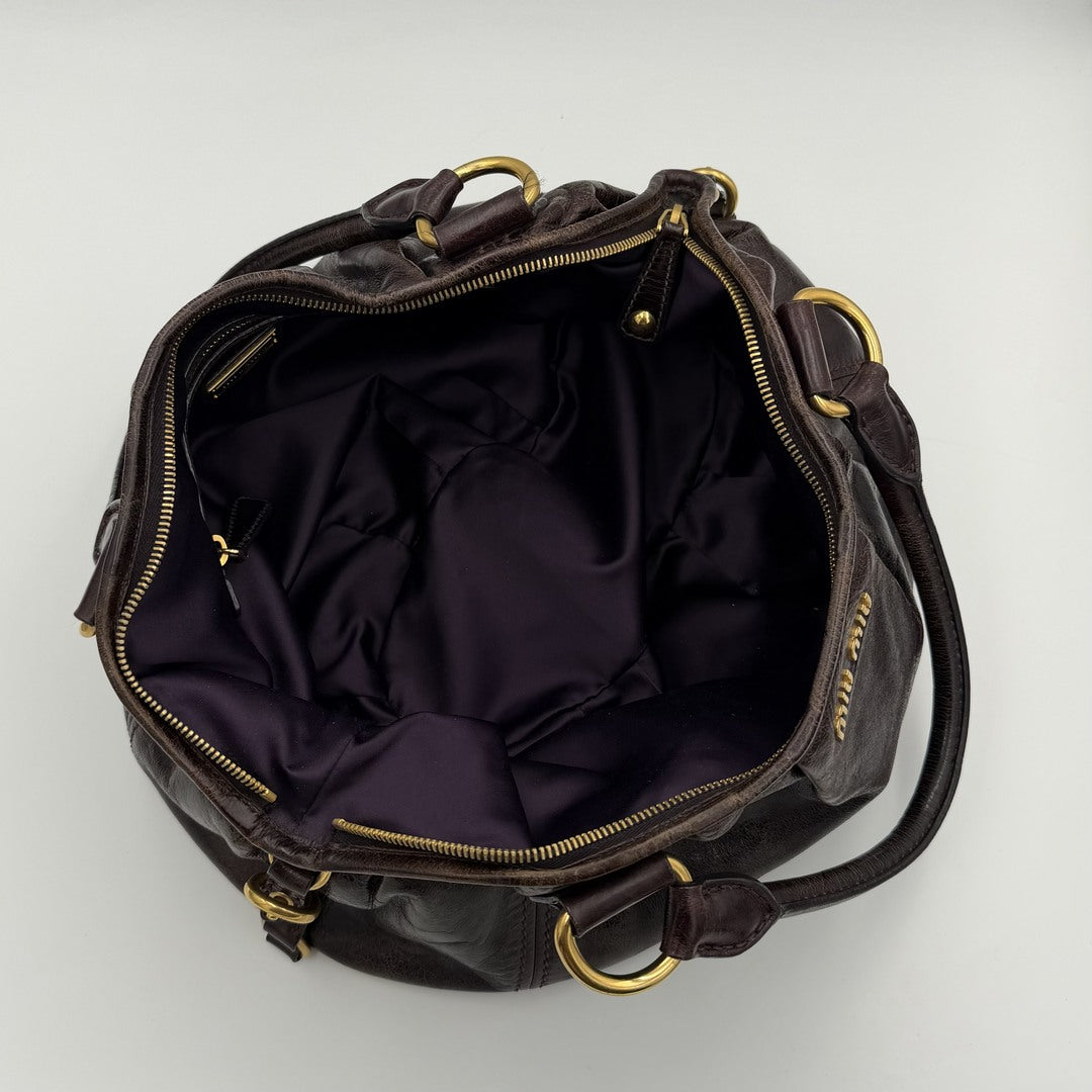 Miu Miu Hobo Leather Plum Shoulder Bag