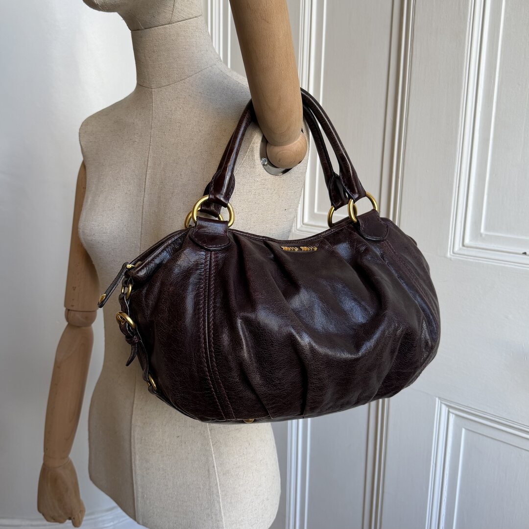 Miu Miu Hobo Leather Plum Shoulder Bag
