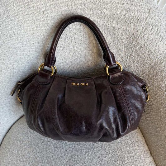 Miu Miu Hobo Leather Plum Shoulder Bag