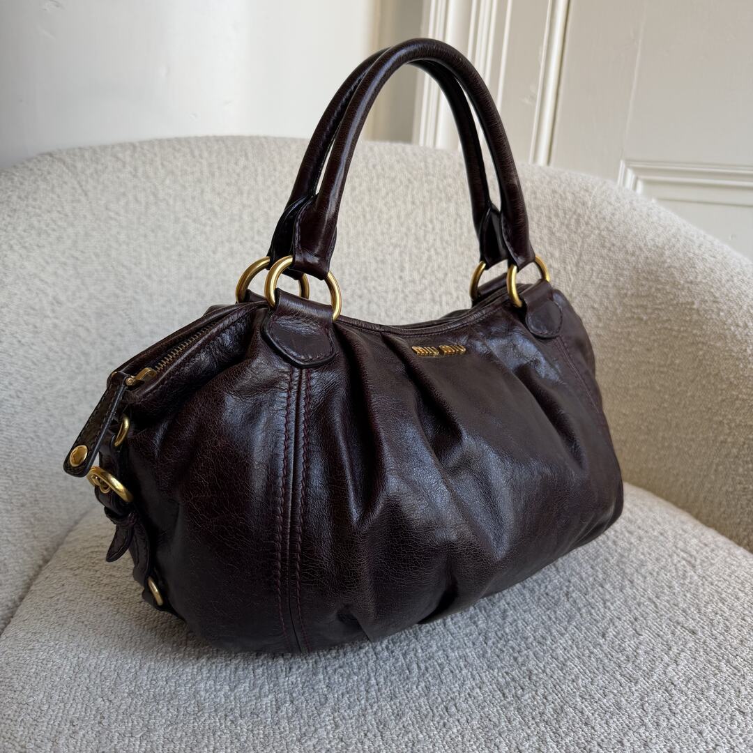 Miu Miu Hobo Leather Plum Shoulder Bag