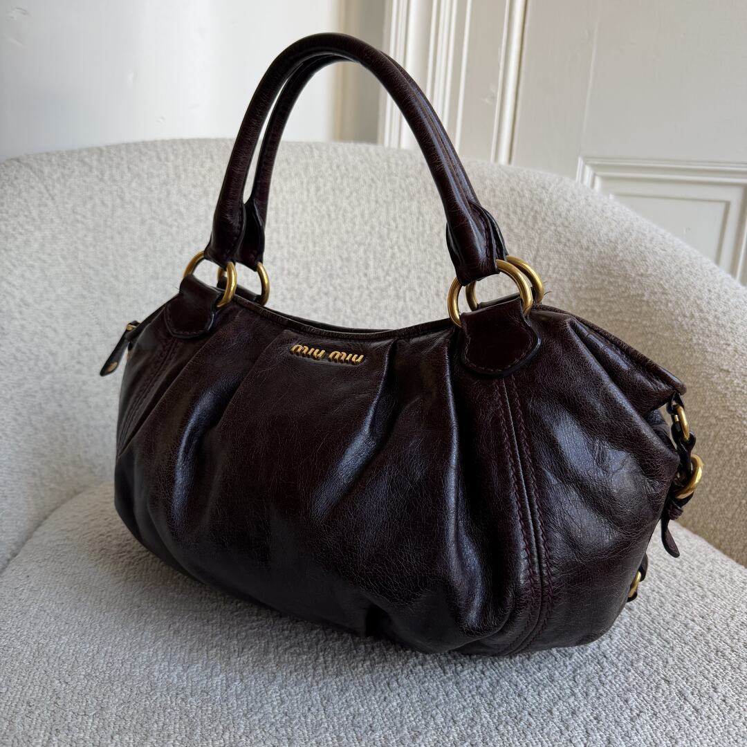 Miu Miu Hobo Leather Plum Shoulder Bag