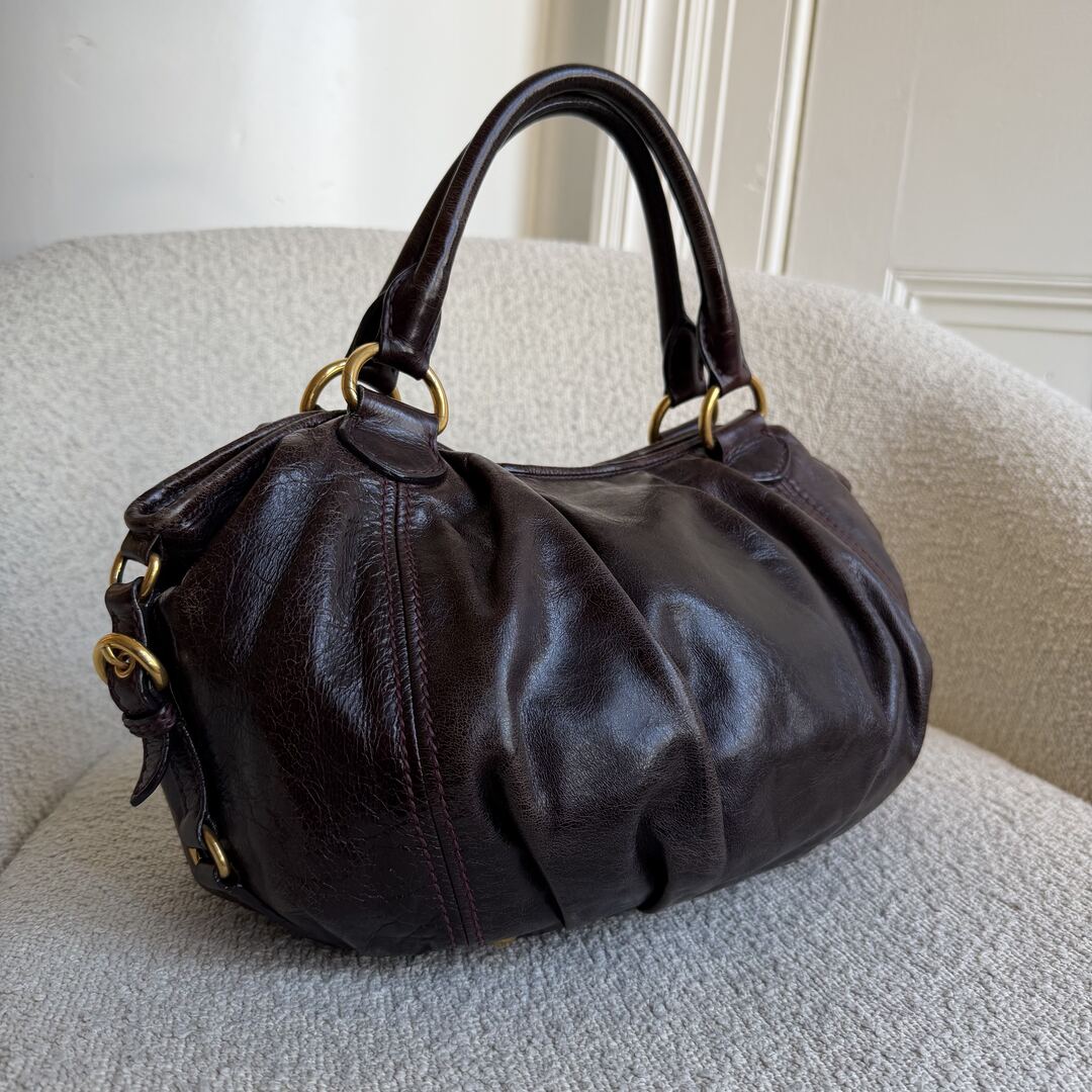Miu Miu Hobo Leather Plum Shoulder Bag