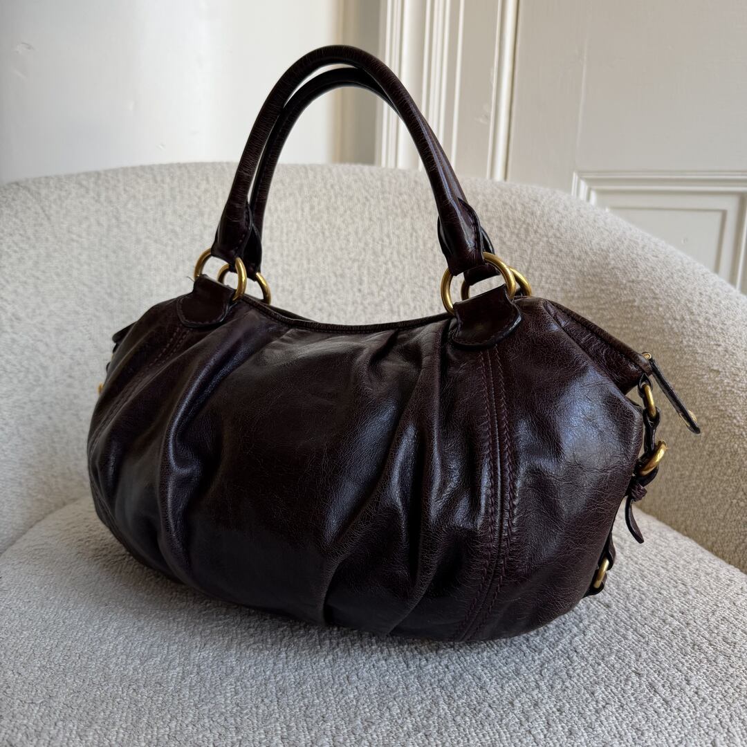 Miu Miu Hobo Leather Plum Shoulder Bag