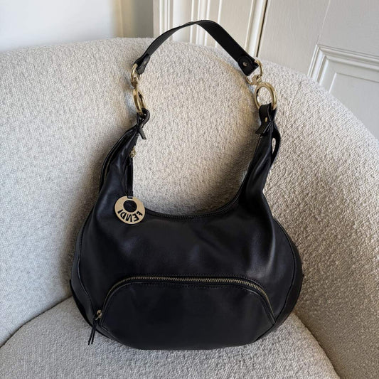 Fendi Chef Hobo Black Leather Shoulder Bag