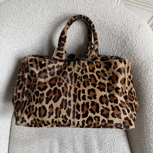 Prada Cavallino Leopard Brown Tote Bag