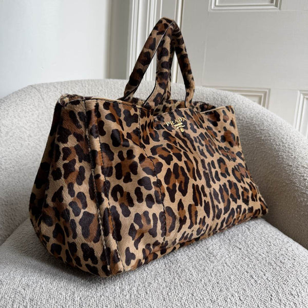Prada Cavallino Leopard Brown Tote Bag