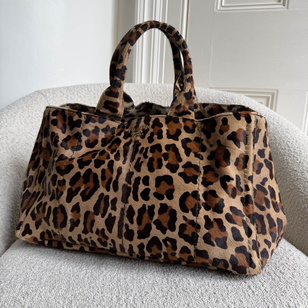 Prada Cavallino Leopard Brown Tote Bag