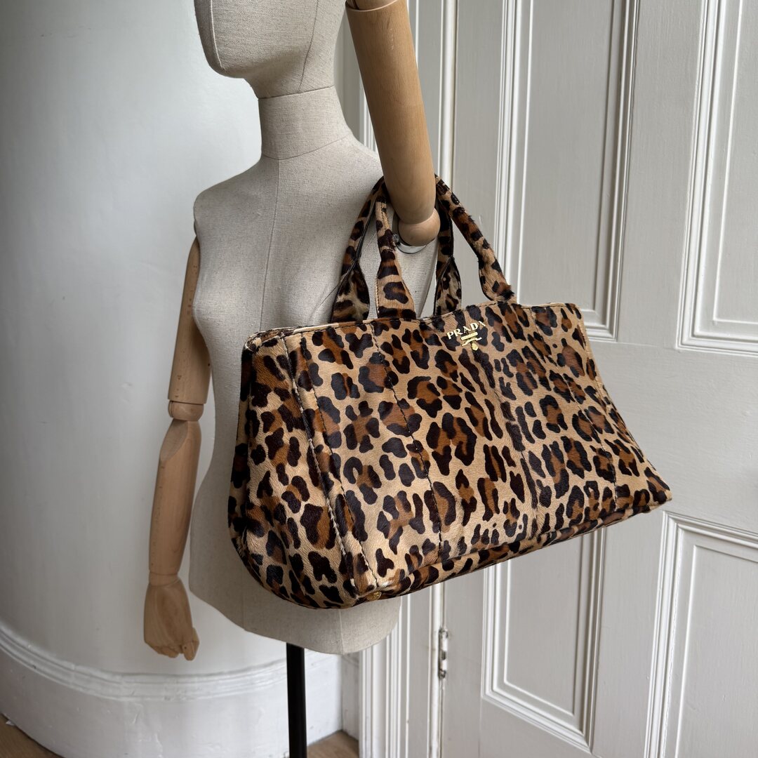 Prada Cavallino Leopard Brown Tote Bag