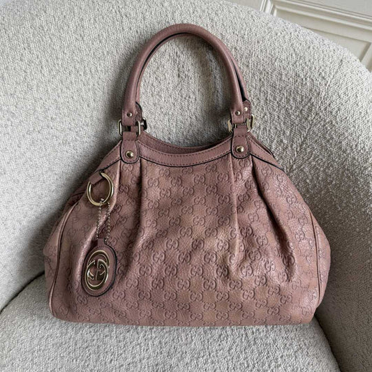 Gucci Guccissima Sukey Leather Pink Tote Bag