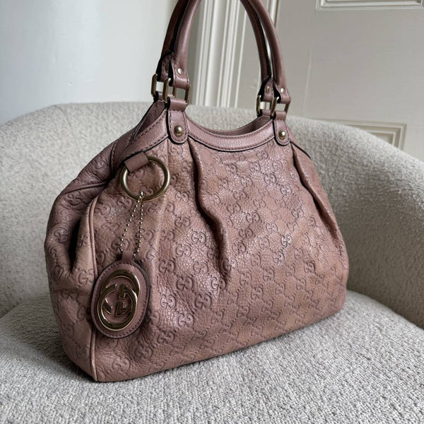Gucci Guccissima Sukey Leather Pink Tote Bag