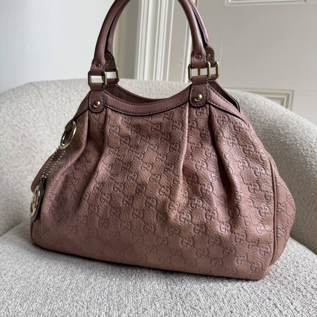 Gucci Guccissima Sukey Leather Pink Tote Bag