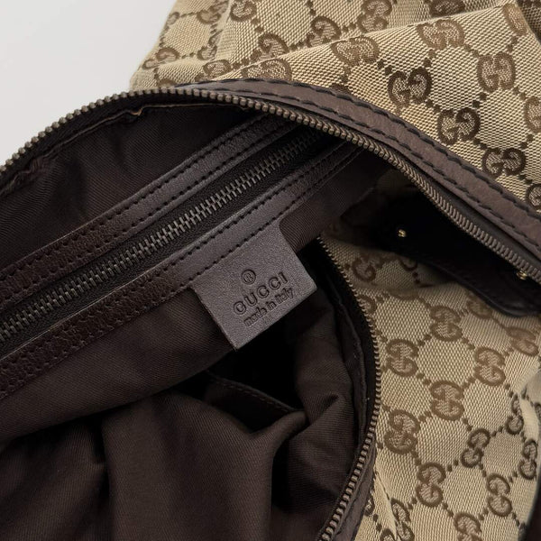 Gucci GG Canvas Jockey Hobo Brown Shoulder Bag