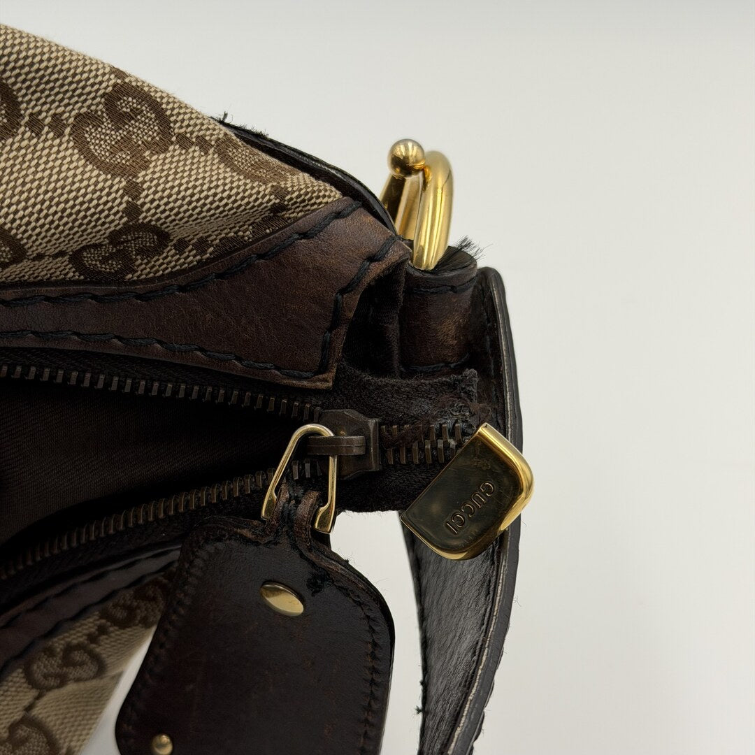 Gucci GG Canvas Jockey Hobo Brown Shoulder Bag
