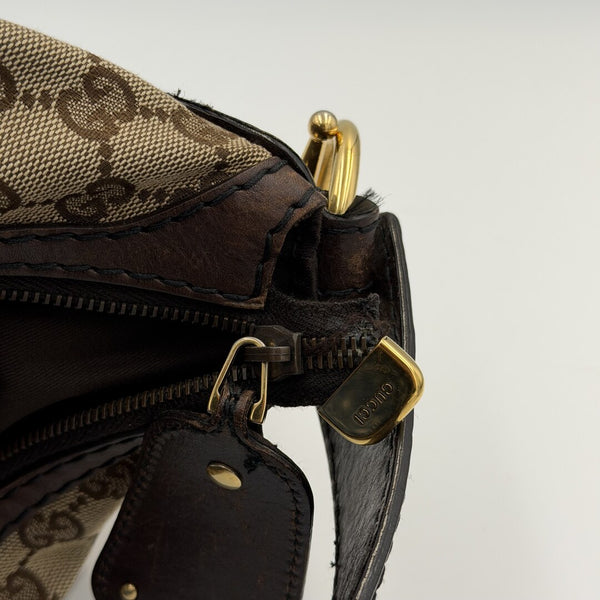 Gucci GG Canvas Jockey Hobo Brown Shoulder Bag