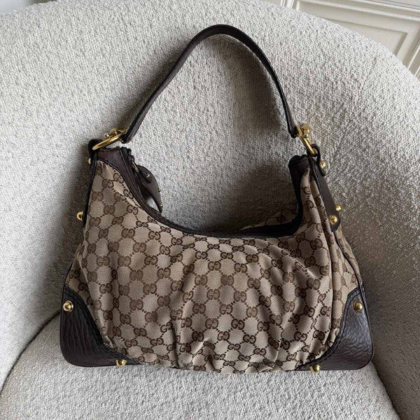 Gucci GG Canvas Jockey Hobo Brown Shoulder Bag