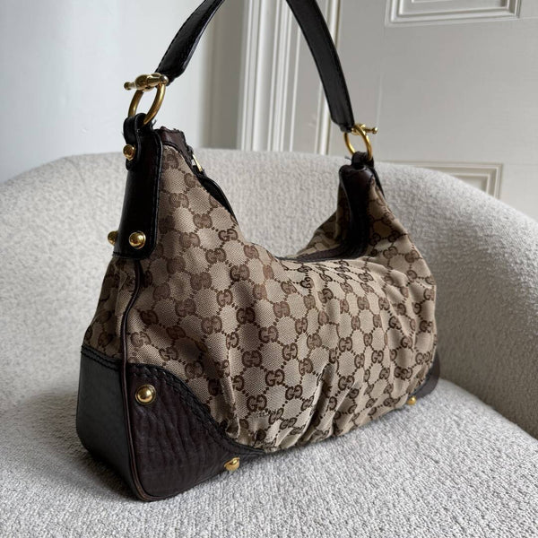 Gucci GG Canvas Jockey Hobo Brown Shoulder Bag
