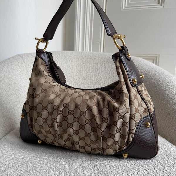 Gucci GG Canvas Jockey Hobo Brown Shoulder Bag