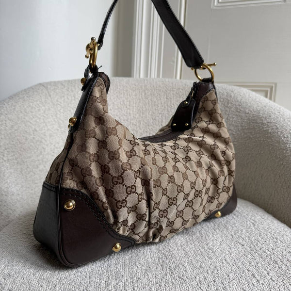 Gucci GG Canvas Jockey Hobo Brown Shoulder Bag