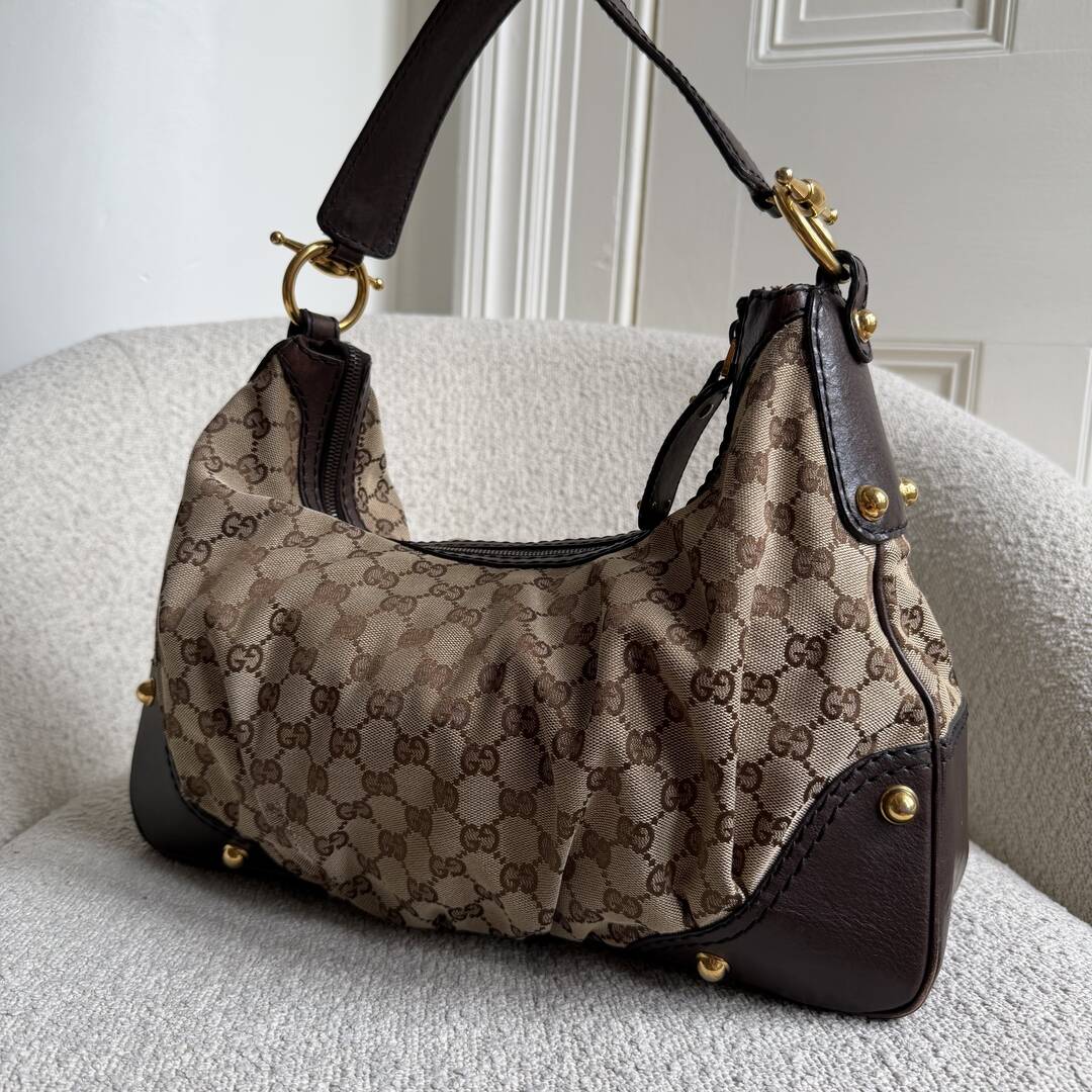 Gucci GG Canvas Jockey Hobo Brown Shoulder Bag