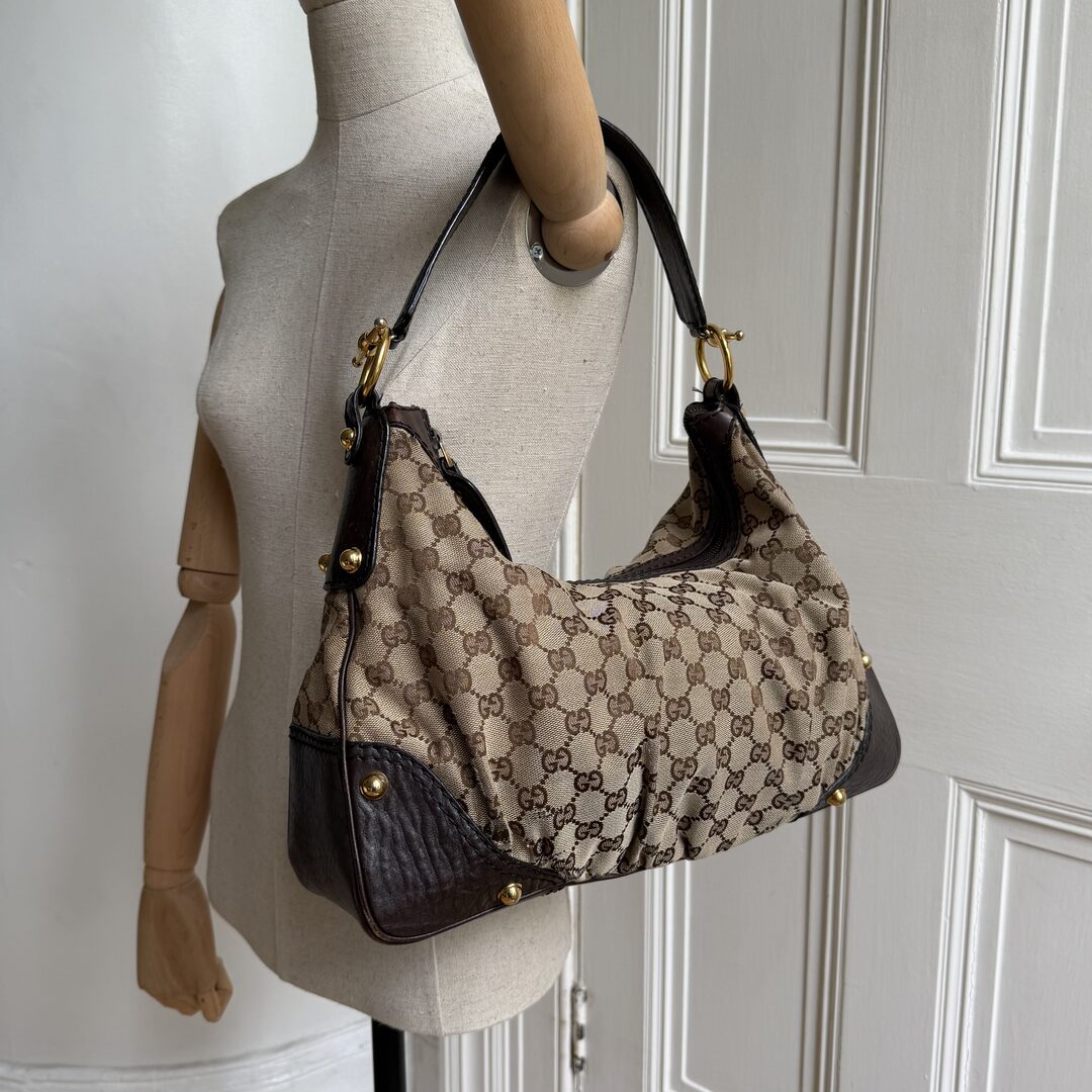 Gucci GG Canvas Jockey Hobo Brown Shoulder Bag