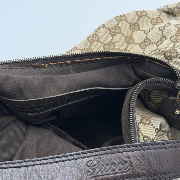 Gucci GG Canvas Jockey Hobo Brown Shoulder Bag