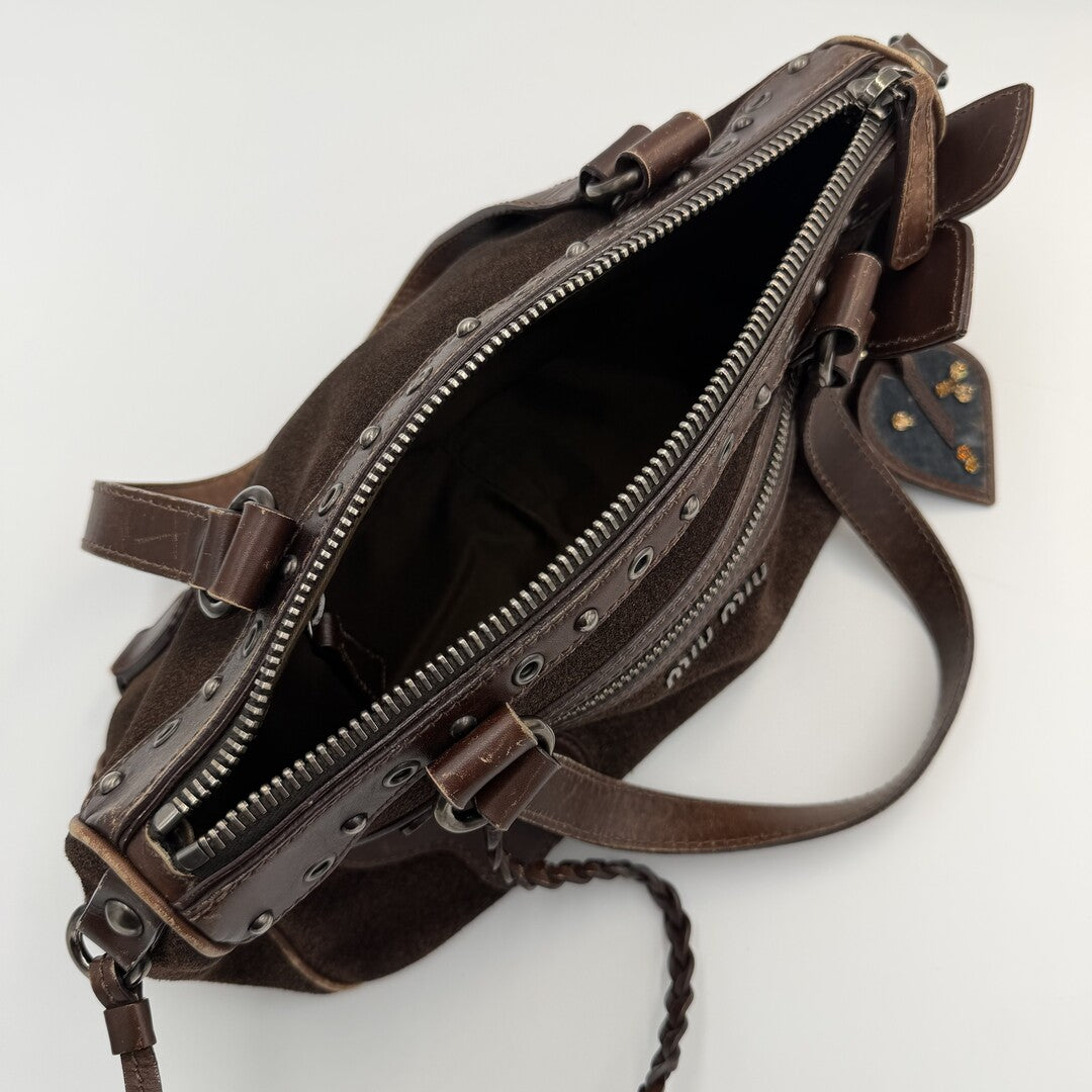 Archive Miu Miu Suede Flower Brown Shoulder Bag