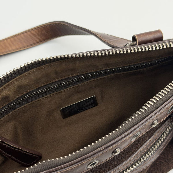 Archive Miu Miu Suede Flower Brown Shoulder Bag
