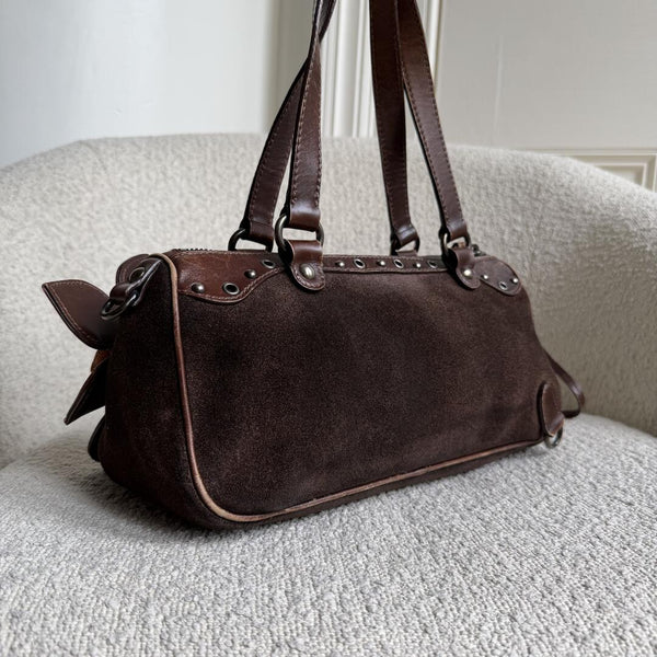 Archive Miu Miu Suede Flower Brown Shoulder Bag