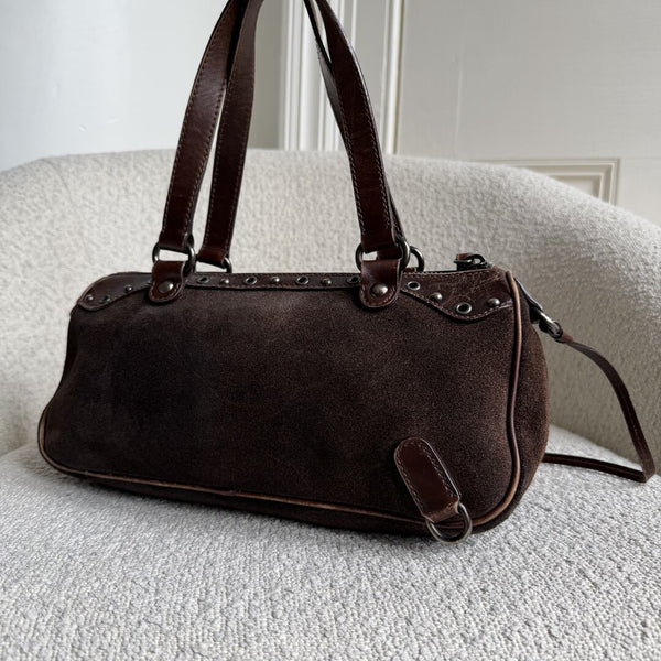 Archive Miu Miu Suede Flower Brown Shoulder Bag