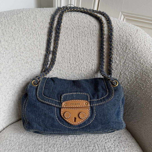 Prada Denim Blue Flap Shoulder Bag