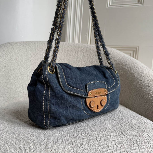 Prada Denim Blue Flap Shoulder Bag