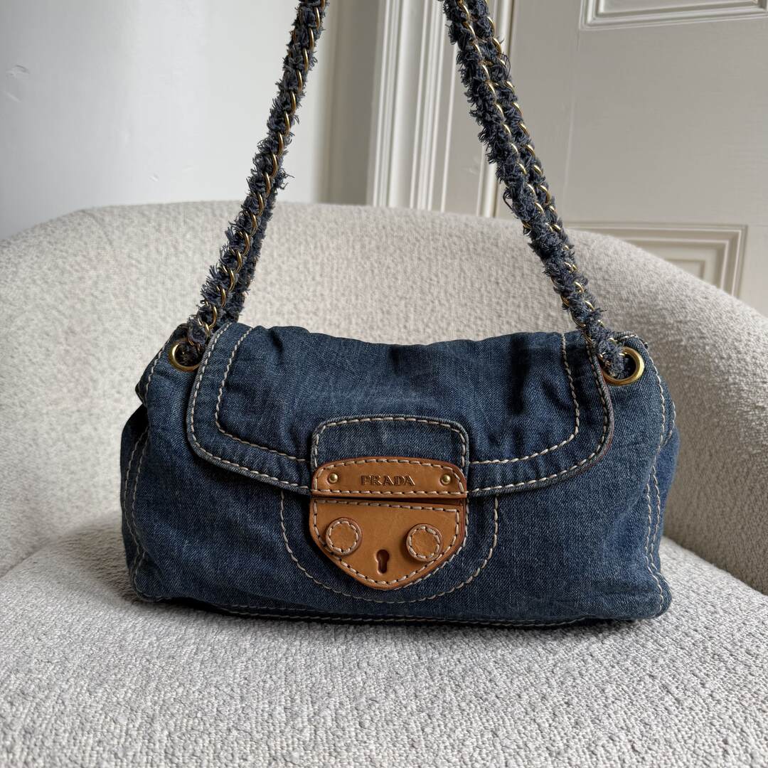 Prada Denim Blue Flap Shoulder Bag