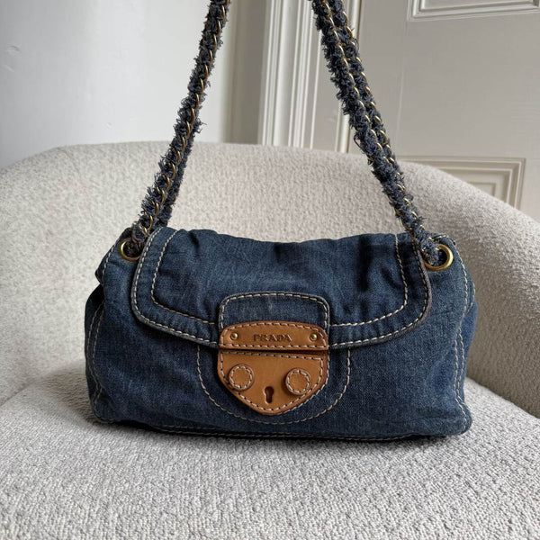 Prada Denim Blue Flap Shoulder Bag